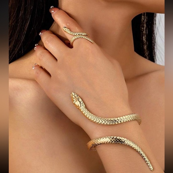Anthropologie Serpenti Gold Snake Ring&Bracelet Set - Picture 1 of 4